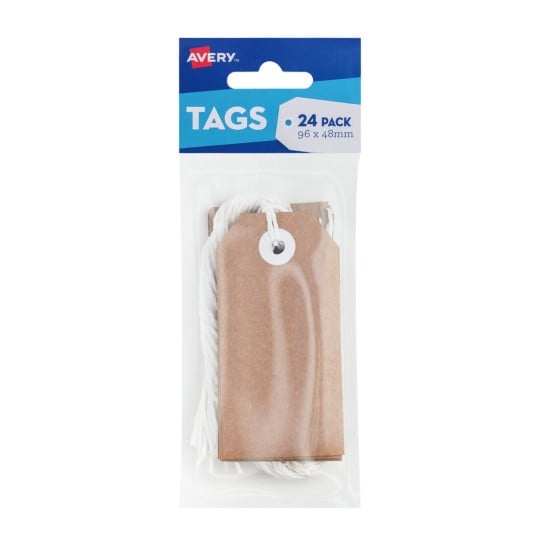 Avery 13200KT kraft brown tags with string, retail clip strip of 12 packs