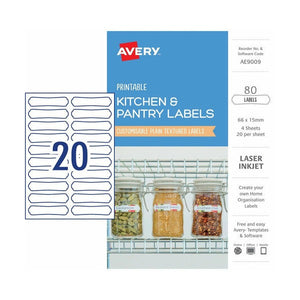 Avery Textured White Kitchen and Pantry Labels AE9009 66x15mm 80 Pack - image 1