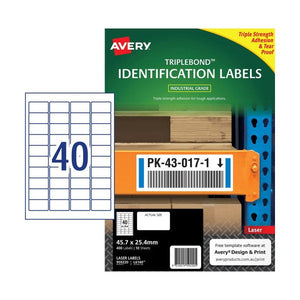 Avery Triple Bond Heavy Duty Labels 959220 L6140 45.7x25.4mm 10pk 40-Up | Compact triple-adhesion label for permanent identification on rough and difficult surfaces