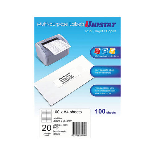Avery Unistat 38936 Multipurpose Labels 98 x 25.4mm Pack 100 - image 1