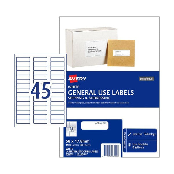 Avery White General Use Labels L7156GU 4500 Labels 45UP - image 1