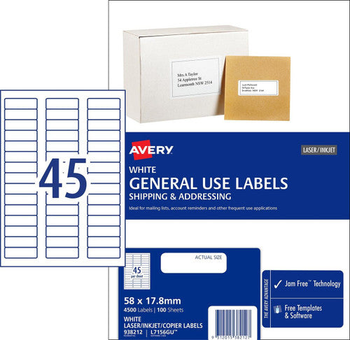 Avery White General Use Labels L7156GU 4500 Labels 45UP - image 1