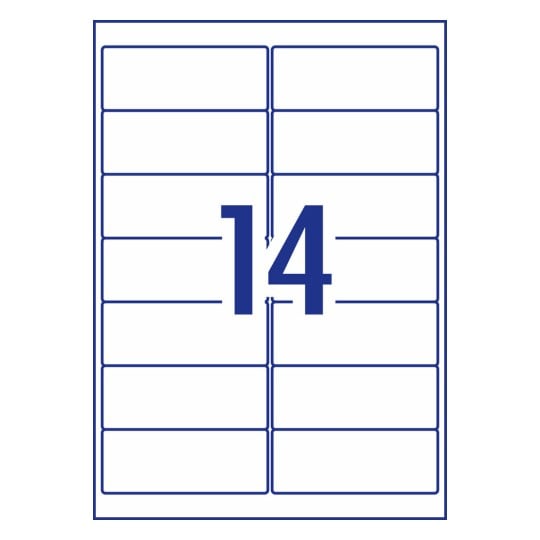 Avery 959192 white heavy duty laser labels, 99.1 x 38.1mm, 14 per sheet, 10 sheet pack