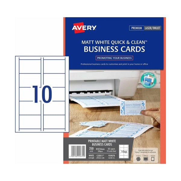 Avery White Quick and Clean Laser and Inkjet Business Card Matt 200gsm 10UP - image 1