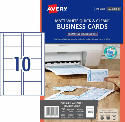 Avery White Quick and Clean Laser and Inkjet Business Card Matt 200gsm 10UP - image 1