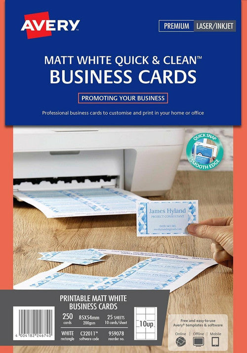 Avery White Quick and Clean Laser and Inkjet Business Card Matt 200gsm 10UP - image 2