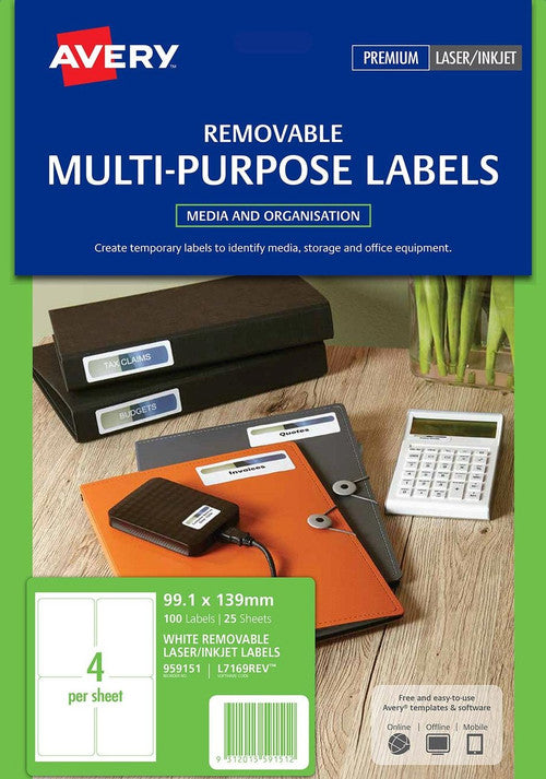 Avery White Removable Labels L7169REV 99.1 x 139mm 4UP 100 Pack - image 2