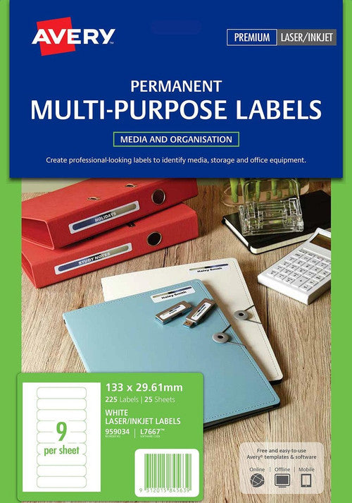 Avery White Standard Data Cartridge Labels L7667 225 Pack 133 x 29.61mm 9UP - image 3