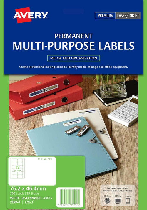 Avery White Video Face Labels L7671 300 Pack 76.2 x 46.4mm 12UP - image 3