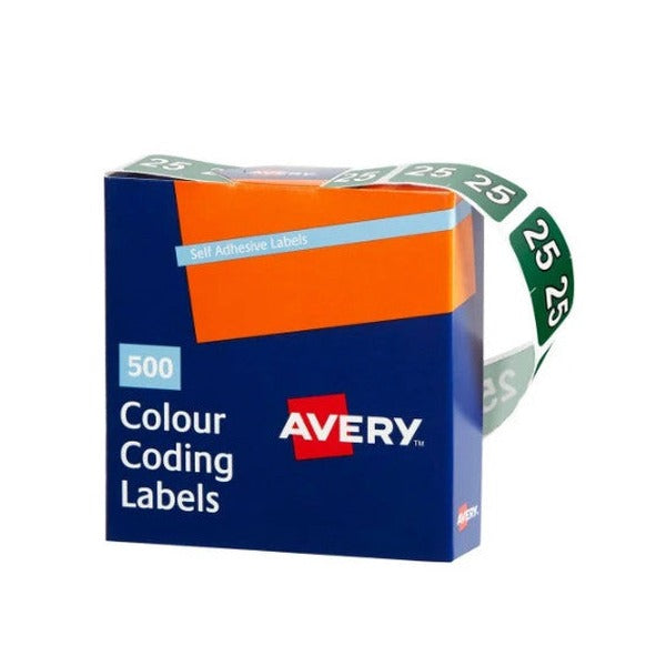 Avery 25 Side Tab Year Code Label 43275 2025 25x38mm 500 Box | High-volume 2025 year code label roll for large-scale lateral filing