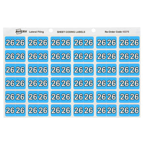 Avery 26 Side Tab Year Code Label 43376 2026 25x38mm 180 Pack | Current 2026 year code label for colour-coded lateral filing identification