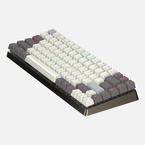 Close-up of Azio Galaxy Light ABS keycaps with laser-etched font for MX switch keyboards
