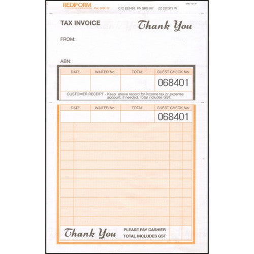 Bala Carbonless Restaurant Book 170 x 108mm Book of 100 Sheets Pack of 5