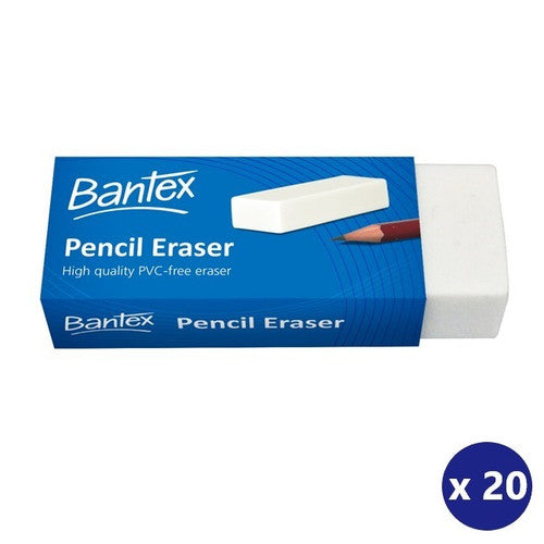 Bantex Pencil Eraser Large White Box of 20