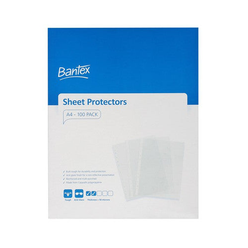 Bantex A4 Sheet Protectors Tough PP 50 Micron Clear Pack of 100
