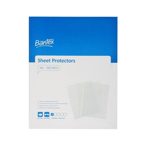 Bantex A4 Sheet Protectors Economy PP 35 Micron Clear Pack of 100