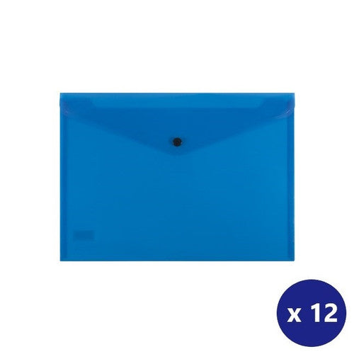 Bantex A4 Document Wallet Standard PP Button Closure Blue Box of 12