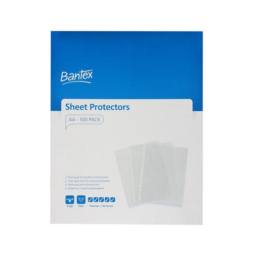 Bantex A4 Sheet Protectors Tough PP 120 Microns Clear Pack of 100
