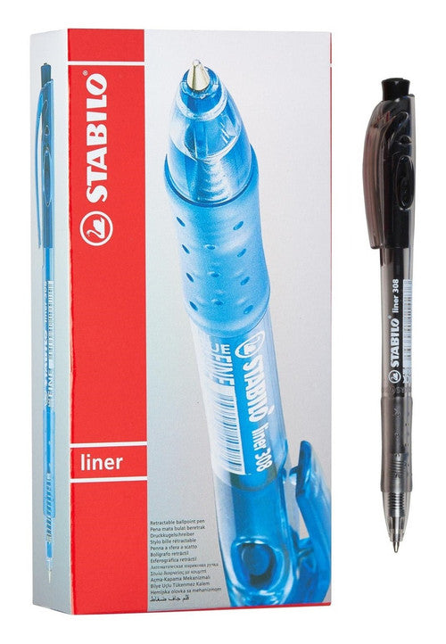 Stabilo Liner 308 Retractable Ballpoint Pen Medium 0.45mm Black Box of 10