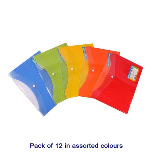 BEAUTONE 100851839 DOCUMENT FOLDER A4 WITH POCKET - BUTTON CLOSURE ASSORTED CARTON OF 12