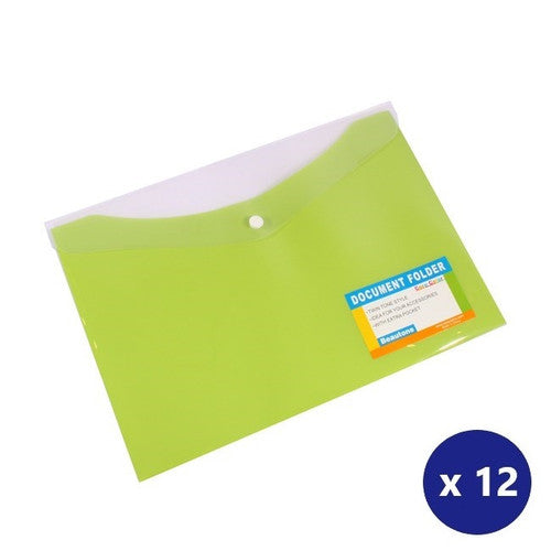 BEAUTONE 100851841 DOCUMENT FOLDER A4 WITH POCKET - BUTTON CLOSURE LIME BOX 12