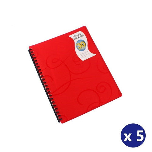 BEAUTONE 100851921 DISPLAY BOOK REFILLABLE JEWEL PP A4 30 POCKETS RED BOX 5