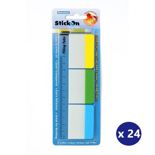 BEAUTONE 100852290 STICK ON FILING TABS 37MM X 50MM 30 SHEETS ASSORTED BOX 24