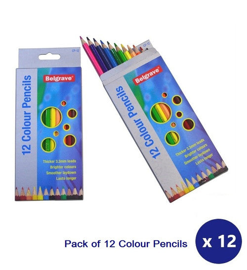 BELGRAVE 100851958 COLOURED PENCILS HEXAGONAL STANDARD WOOD 12PK ASSORTED - CARTON OF 12