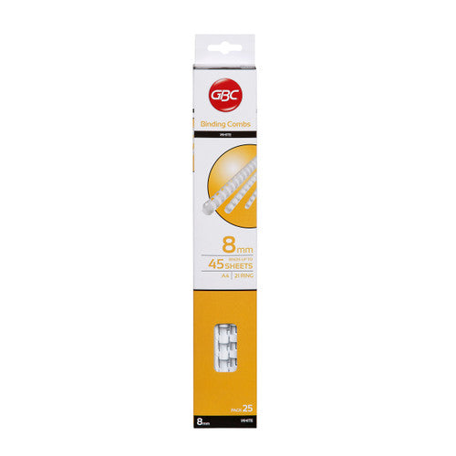 GBC Binding Comb 8mm White Pack of 25