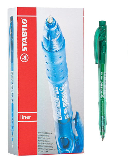 Stabilo Liner 308 Retractable Ballpoint Pen Medium 0.45mm Green Box of 10