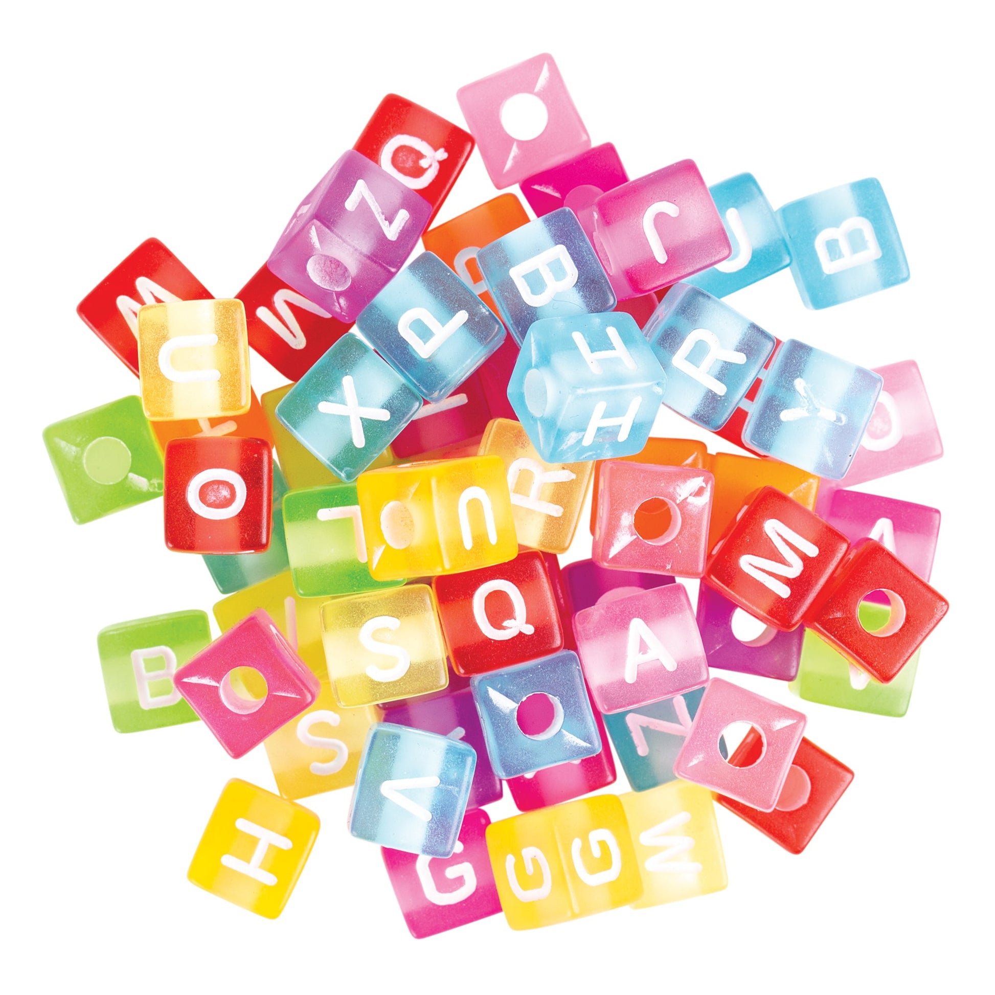 Plastic Alphabet Cube Beads Large 100g 10mm Cube 4mm Threading Hole-1