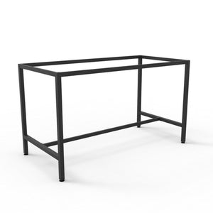 Rapidline high bar table frame in black steel from a three-quarter angle, showing the open rectangular top and foot rest cross bar