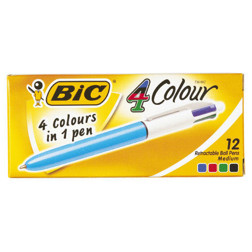 BIC 4 Colour Retractable Ballpoint Pen with blue barrel showing four click buttons