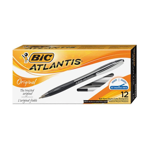 Close-up of BIC Atlantis pen tip showing 1.0mm nickel silver point