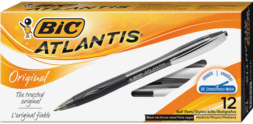 Close-up of BIC Atlantis pen tip showing 1.0mm nickel silver point