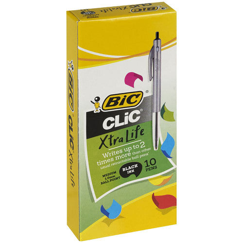 BIC Clic retractable ballpoint pen in black, 1.0mm medium nib, with side-button click and pocket clip