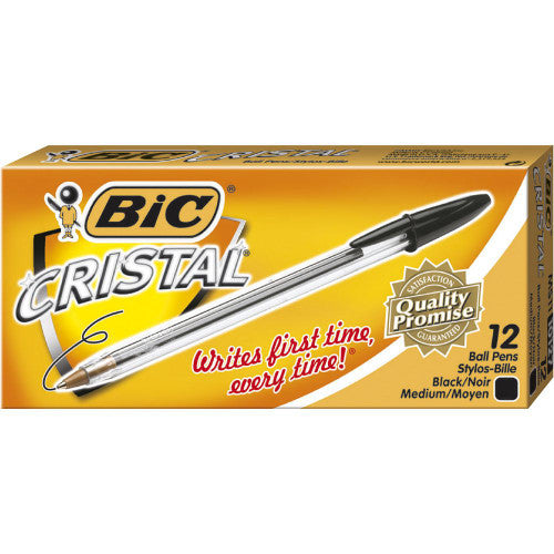 BIC Cristal medium ballpoint pens in black ink, box of 12