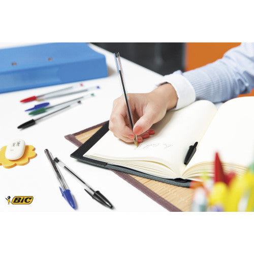 BIC Cristal black ballpoint pens with ventilated caps, 12-pack