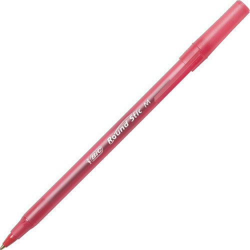 BIC Round Stic 1.0mm medium ballpoint pen with red ink, box of 12