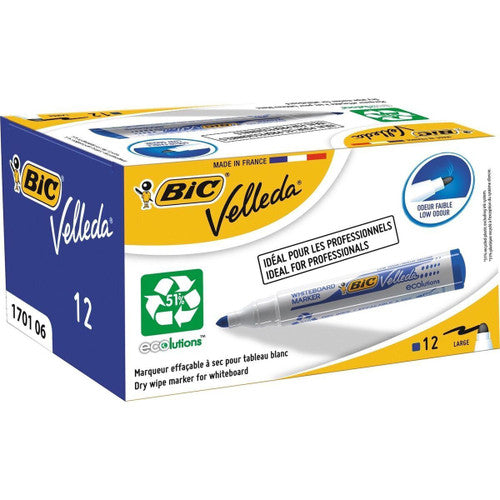 BIC Velleda 1701 bullet tip whiteboard marker in blue, single marker view