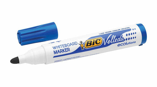 Close-up of BIC Velleda blue marker tip showing 2.0mm bullet nib