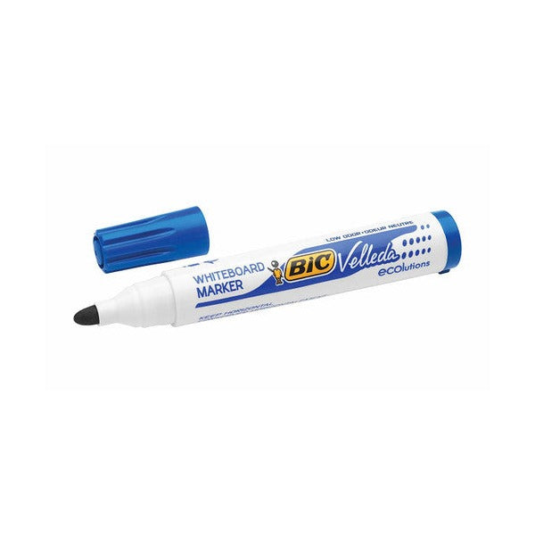 Close-up of BIC Velleda blue marker tip showing 2.0mm bullet nib