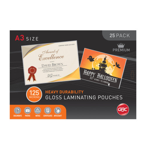 GBC Laminating Pouches A3 125 Micron Pack 25