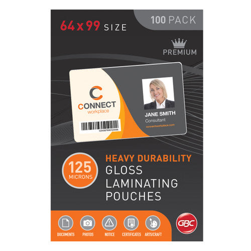 GBC Laminating Pouches 64 x 99mm 125 Micron Pack 100