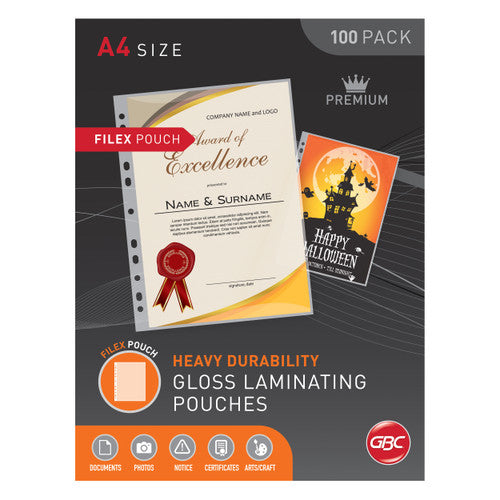 GBC Laminating Pouches A4 125 Micron Pack 100 Filex