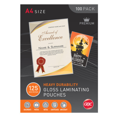 GBC Laminating Pouches A4 125 Micron Pack 100
