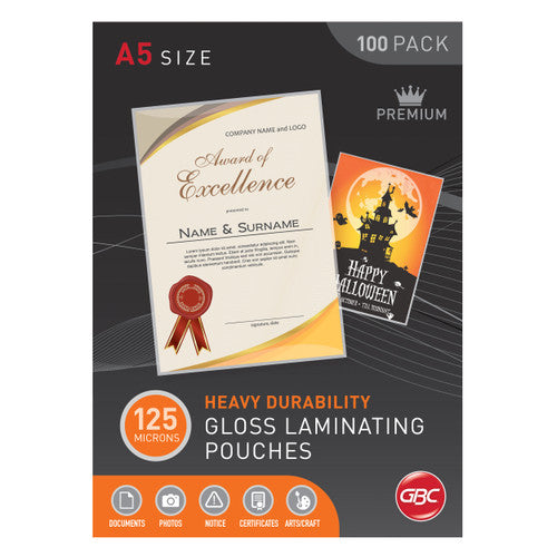 GBC Laminating Pouches A5 125 Micron Pack 100