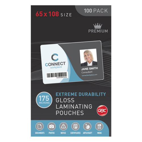 GBC Laminating Pouches 65 x 108mm 175 Micron Pack 100