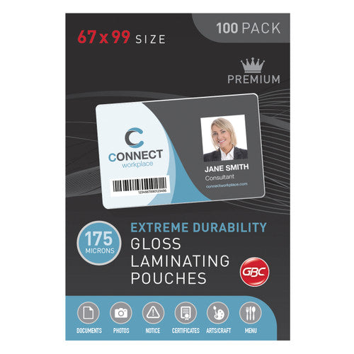 GBC Laminating Pouches 67 x 99mm 175 Micron Pack 100