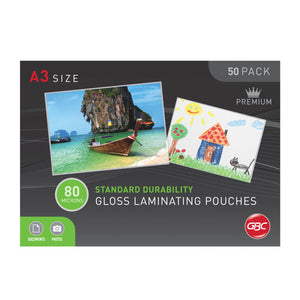 GBC Laminating Pouches A3 80 Micron Pack 50